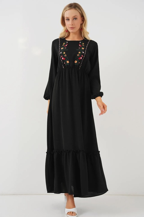 Rochie maxi dama, HiCCUP, brodata, poliester/elastan, negru