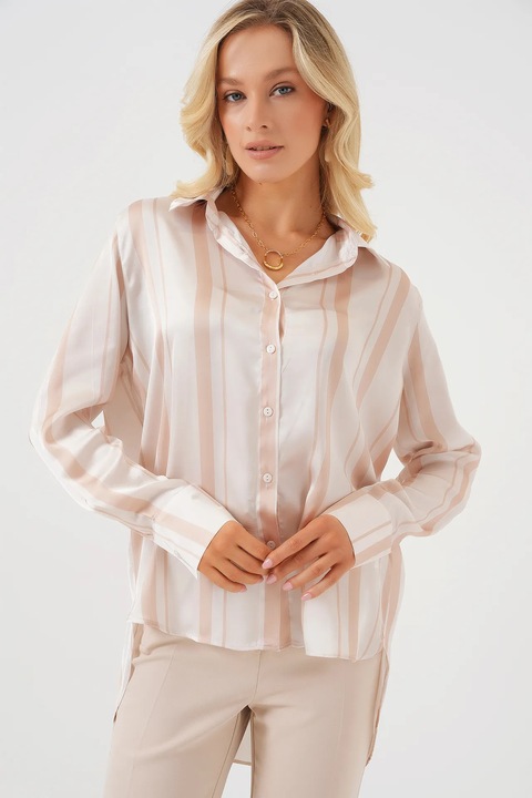 Дамска риза, HiCCUP, дълъг ръкав, розова, сатенена