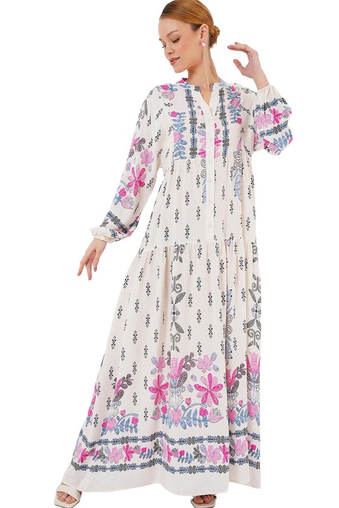 Макси рокля за жени, HiCCUP, с щампа, V-образно деколте, вискоза, многоцветна