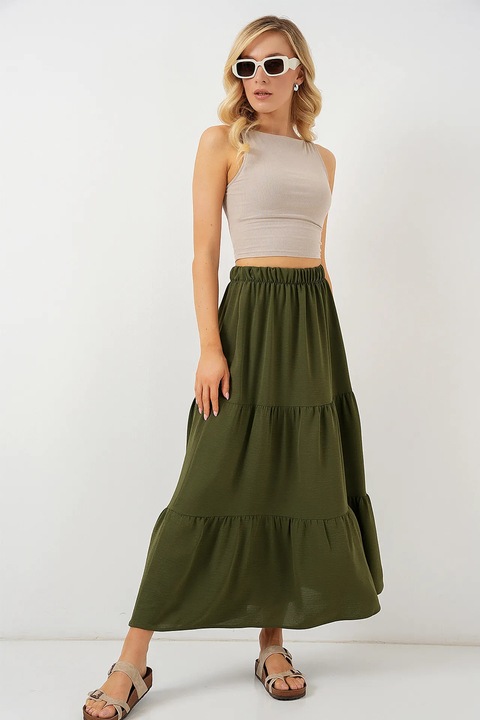 Fusta maxi texturata HiCCUP, verde, poliester-elastan, croiala standard