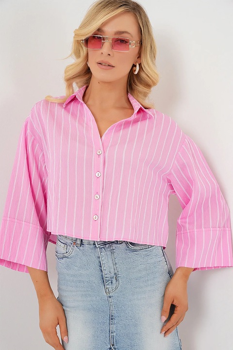 Camasa dama, HiCCUP BDART, oversize, roz, viscoza-nylon