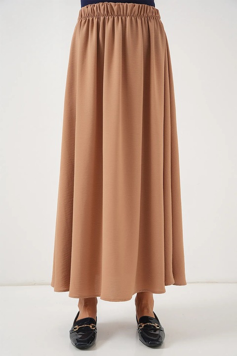 Текстурирана макси пола HiCCUP с връзки на талията, кафява, полиестер-еластан