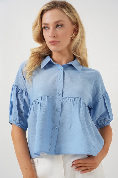 Rövid ujjú ing HiCCUP, laza szabású, kék, viszkóz és nejlon