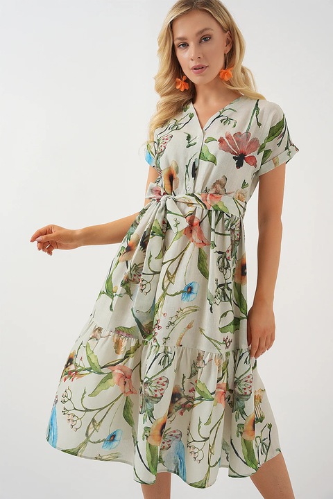 Rochie midi HiCCUP decolteu in V, verde, in, Verde smarald