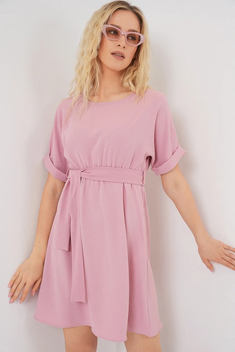 Rochie mini dama HiCCUP, cu cordon, poliester/elastan, roz