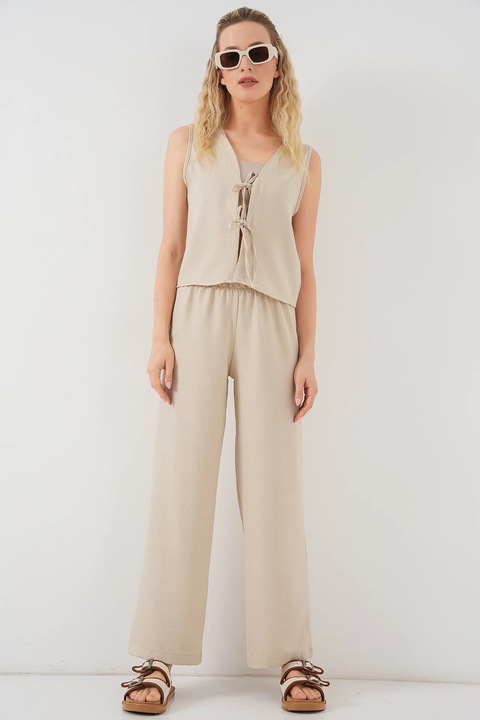 Compleu dama, HiCCUP, 2 piese, viscoza/in, bej, S INTL