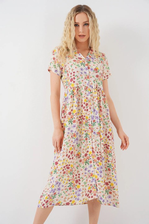 Дамска миди рокля, HiCCUP, флорален принт, вискоза, многоцветна