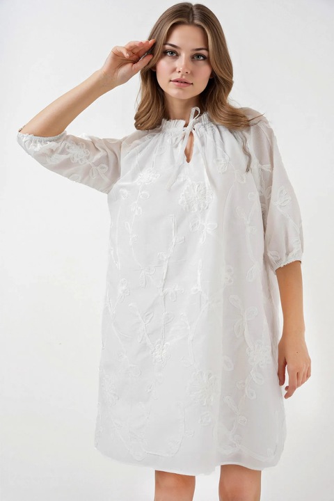 Дамска мини рокля, HiCCUP, бродирана, памук, бяла