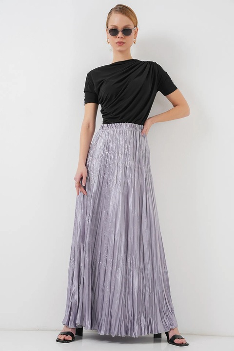 Fusta maxi texturata HiCCUP cu captuseala, gri, satin