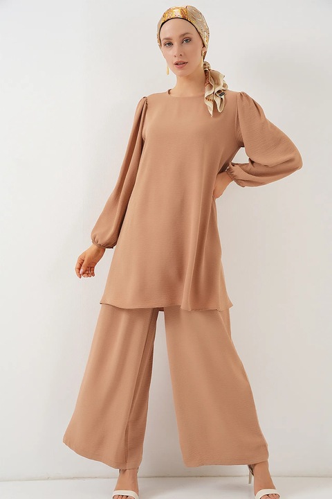 Set tunica si pantaloni dama, HiCCUP, poliester/elastan, maro deschis, XL INTL