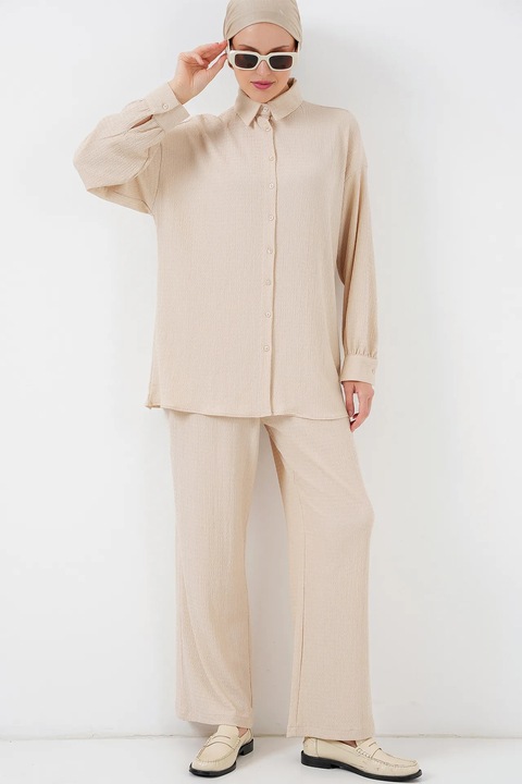 Compleu dama, HiCCUP, doua piese, crem, poliester