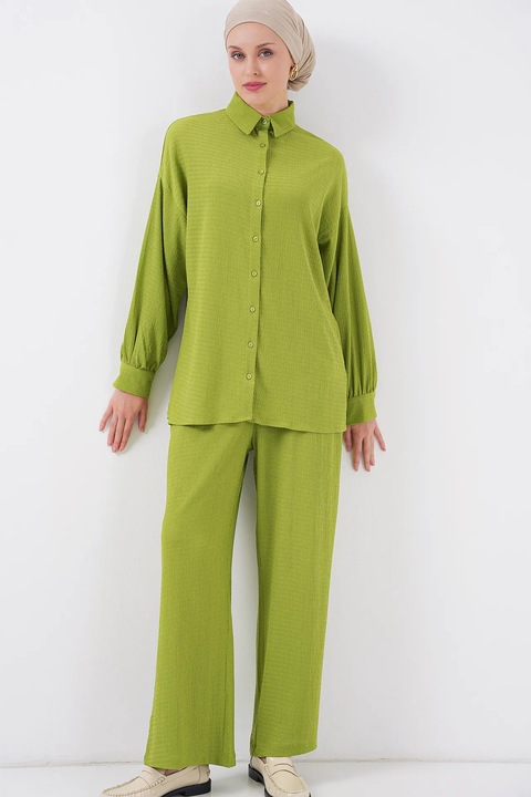 Compleu dama, HiCCUP, guler elegant, croi larg, poliester/elastan, verde, M INTL
