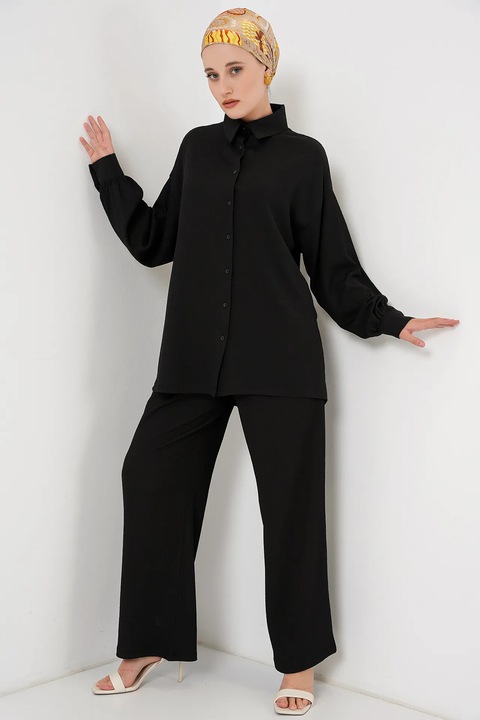 Compleu dama HiCCUP, guler elegant, croi larg, poliester/elastan, negru, S INTL