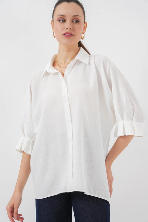 Fehér, len-pamut keverék, könnyed HiCCUP ing