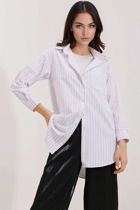 HiCCUP túlméretezett ing, zsebbel, fehér, pamut