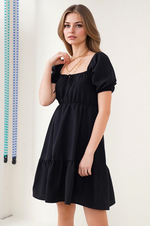 Rochie mini dama, HiCCUP, forma A, decolteu patrat, bumbac/poliester, negru
