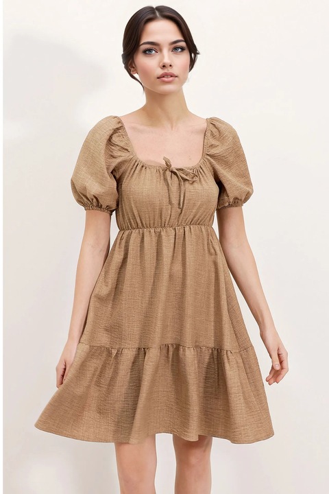 Rochie mini dama HiCCUP, forma A, decolteu patrat, Maro