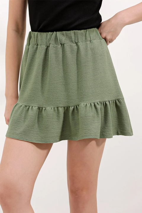 Fusta mini, HiCCUP, texturata, detalii cu volane, verde, poliester-lycra