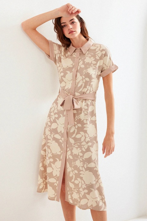 HiCCUP női midi ruha, virágminta, viszkóz, bézs, S INTL