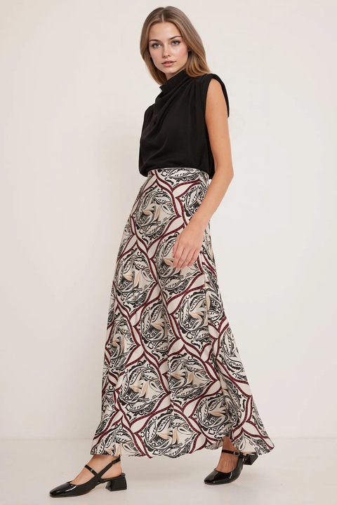 Fusta maxi, HiCCUP, poliester, bej/negru, cu captuseala