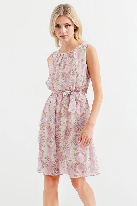 HiCCUP női miniruha, kerek nyakkivágású, poliészter, fehér/rózsaszín