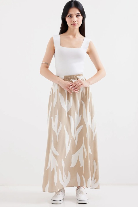 Fusta maxi, HiCCUP, model texturat, talie elastica, bej, textil