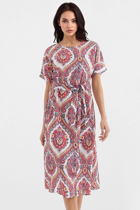 Rochie midi, HiCCUP, imprimeu, papion, rosu, viscoza/in