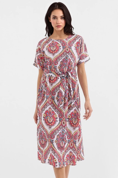 Миди рокля, HiCCUP, щампа, папионка, червена, вискоза/лен, S INTL