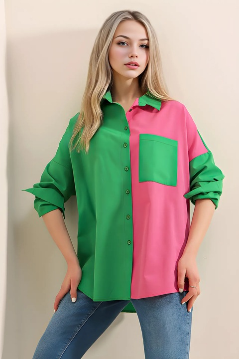 Női ing, HiCCUP, zöld és rózsaszín, pamut, poliészter