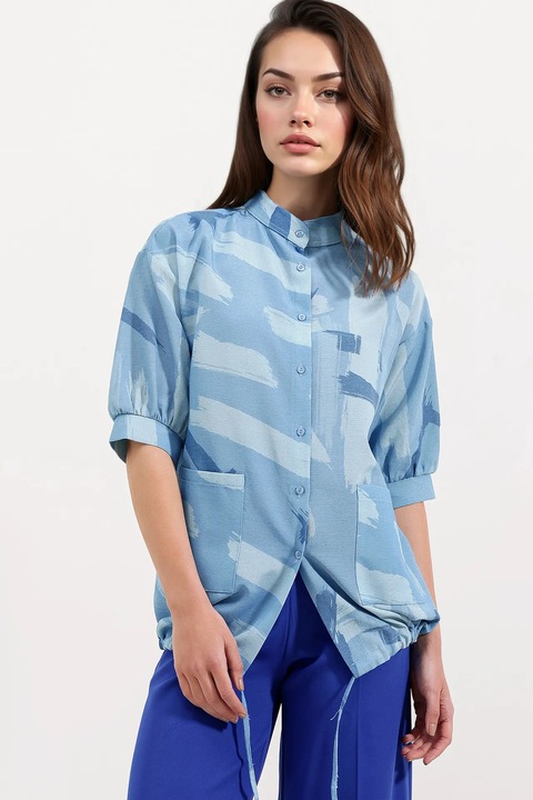 Camasa HiCCUP cu imprimeu abstract, croiala lejera, albastra, viscoza si in