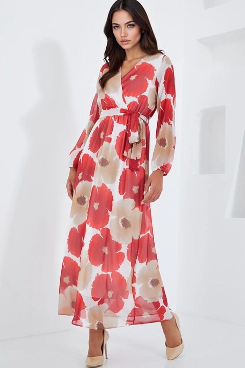 Rochie maxi dama HiCCUP, cu decolteu in V, poliester, multicolor