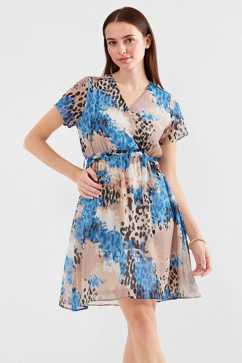 Дамска мини рокля HiCCUP, флорален принт, V-образно деколте, текстил, многоцветна