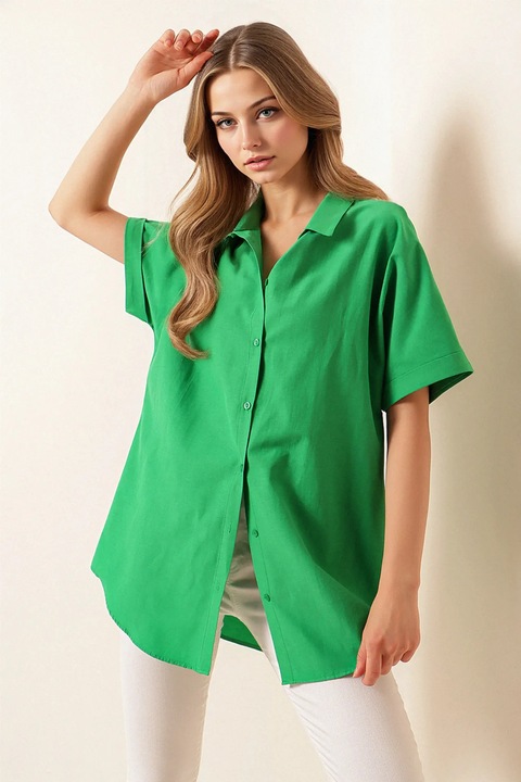 Camasa dama, HiCCUP, verde, bumbac, poliester, maneci scurte