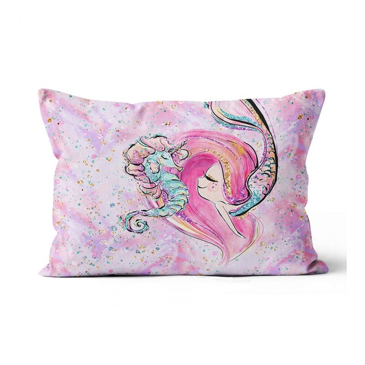 Material textil, Panou de bumbac 50x50 cm Panou lat L: Sirena si calut de mare, bumbac 100%