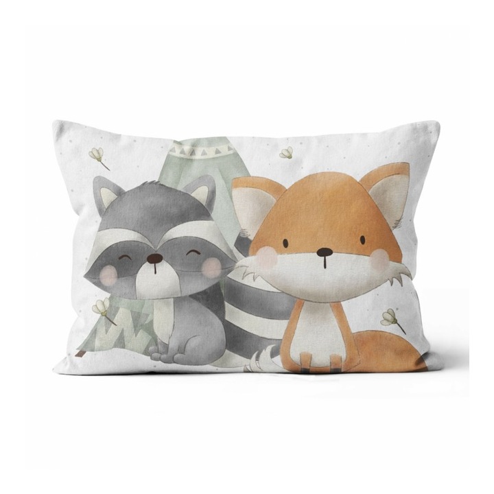 Material textil, Panou de bumbac 30x40 cm Padure scandinava Vulpe si raton, bumbac 100%