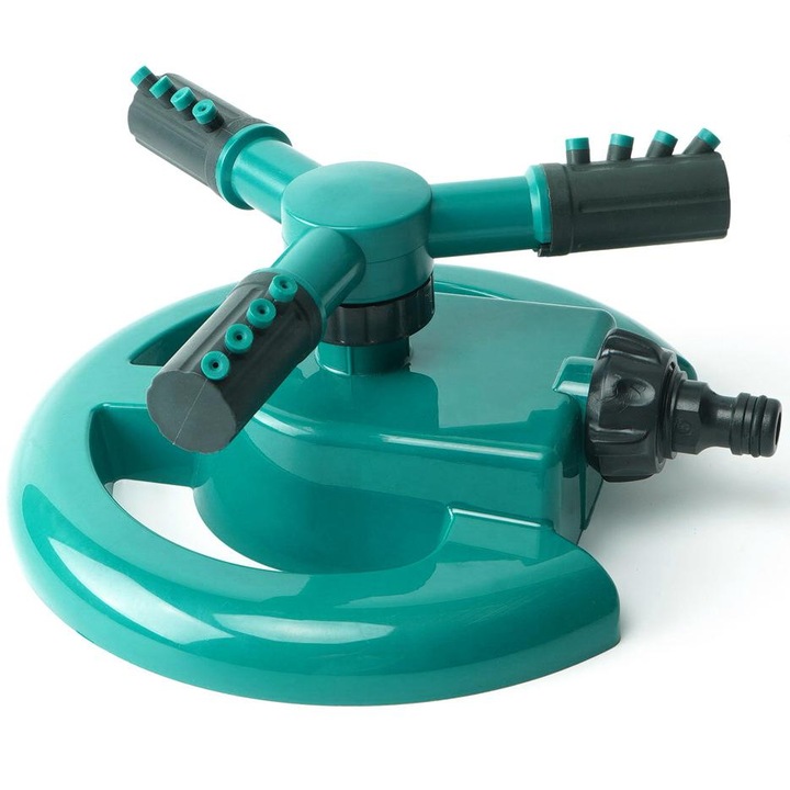 Градински разпръсквач, Omelivon®, регулируемо въртене на 360 градуса, разпръсквач за тревни площи, 3 рамена, 12 дюзи, подходящ за напояване на големи площи с градински растения и за игра в детски зони за игра, тъмнозелен, черен