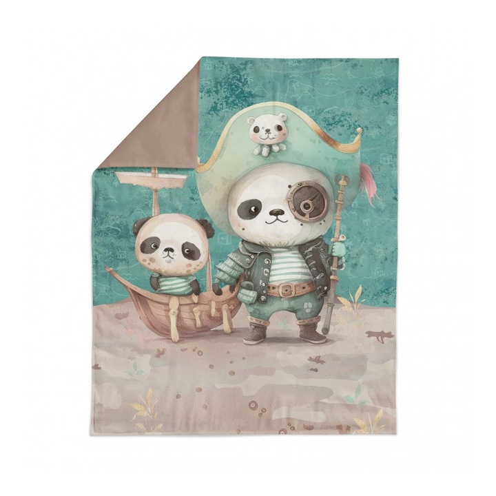 Material textil, Panou de bumbac 75x100 cm Piratii Panda de smarald, bumbac 100%