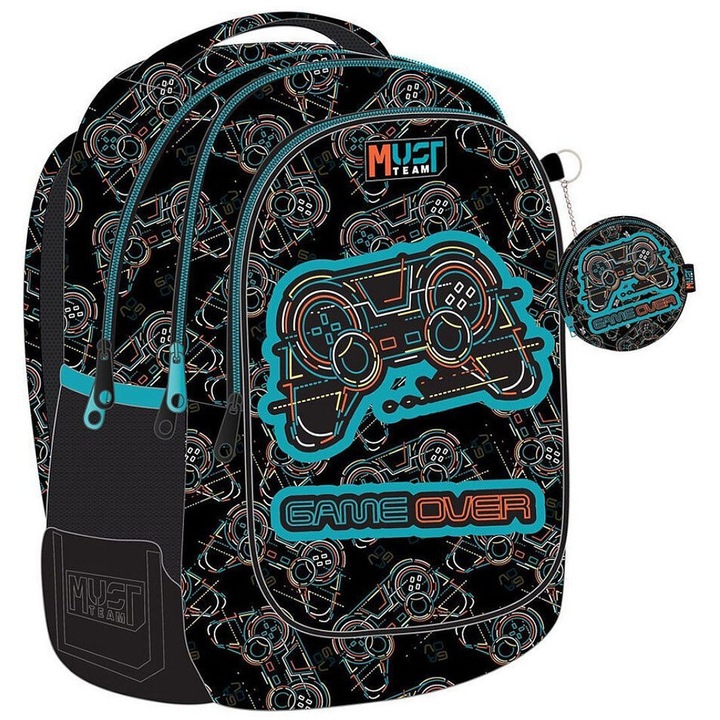 Rucsac cu 3 fermoare Game Over 2, 43x32x18