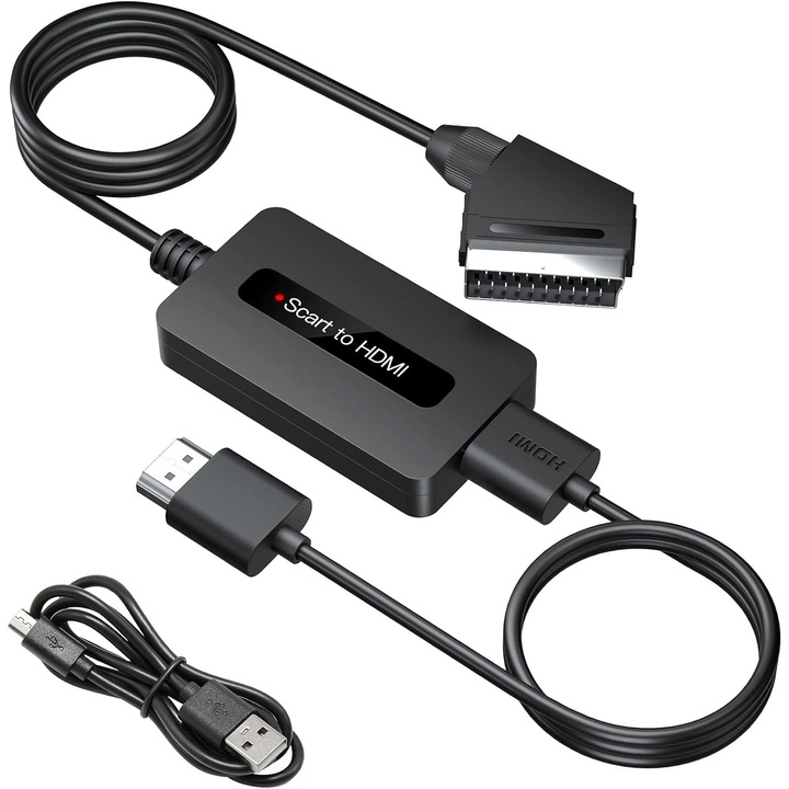 Adaptor scart la HDMI, video si sunet audio, cu HDMI cablu, 1080P/720P HD, Compatibil Laptop / HDTV / DVD / Video, Negru + Adaptor, Gembird, USB 3.0 tip C