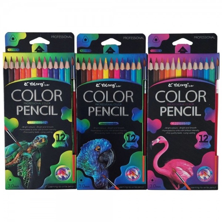 Creioane colorate YALONG, acuarela, 12 culori, cu pensula