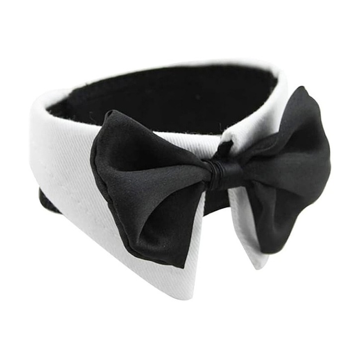 Papion pentru pisici si caini, ajustabil, bumbac, S, Negru/Alb ﻿