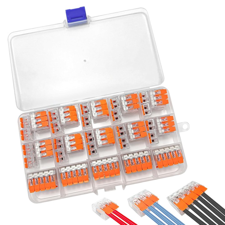 Set 55 bucati Conectori rapizi pentru conductori electrici, cu 2, 3, 4 si 5 pini, cu cutie de plastic