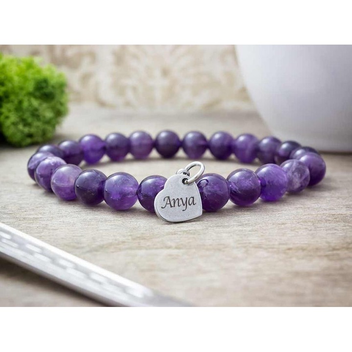 Гривна с минерал аметист „Обичам те, мамо“