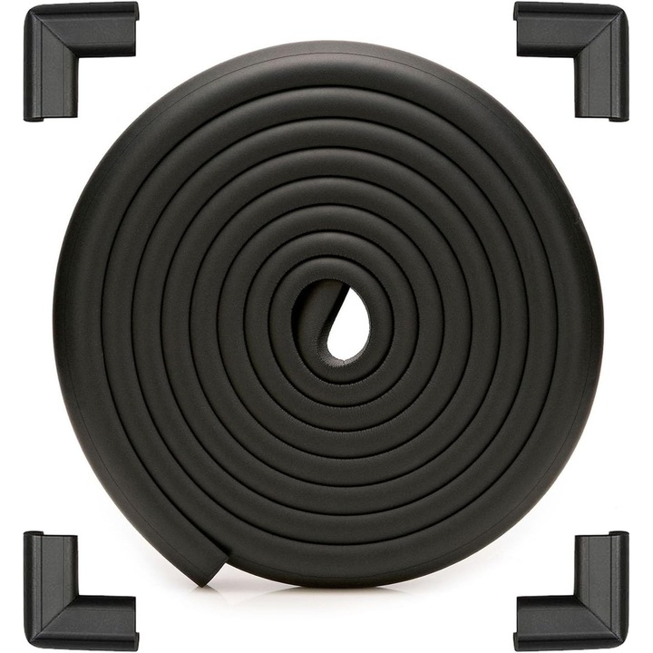Set de protectie colturi si margini pentru mobilier, 400cm, 4 colturi adezive, negru