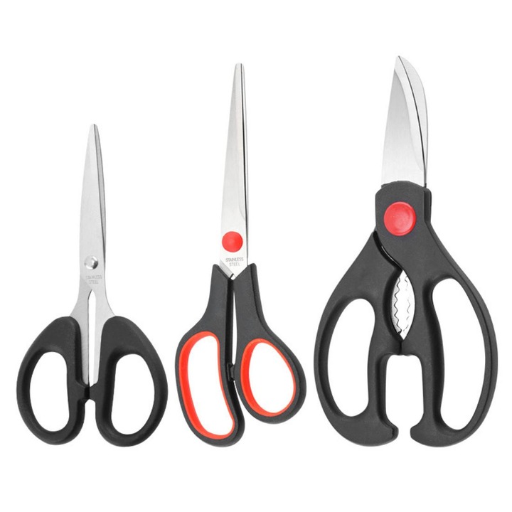 Set de 3 foarfece de bucatarie, foarfeci din otel inoxidabil, multifunctionale, ascutite, pentru pasare, foarfece robuste pentru gatit acasa