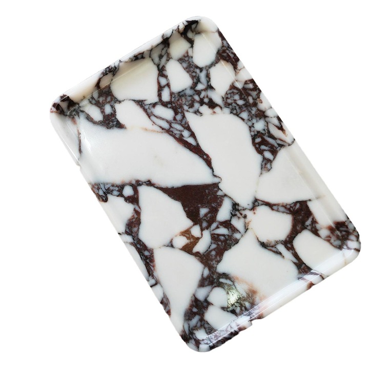 Tava decorativa din marmura naturala, design elegant, dreptunghiulara, alba