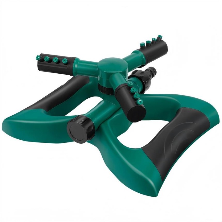 Aspersor de gradina, Omelivon®, rotatie reglabila la 360 de grade, aspersor pentru gazon, 3 brate, 12 duze, Baza fluture, poate fi conectata in serie，Potrivit pentru irigarea unor suprafete mari de plante de gradina, verde inchis, negru