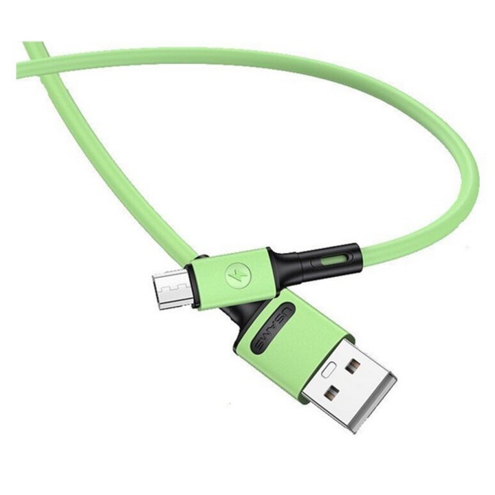 Usams u52 adatkábel, usb - microusb, 2a, gyorstöltő, 100cm, törésgátló, világoszöld