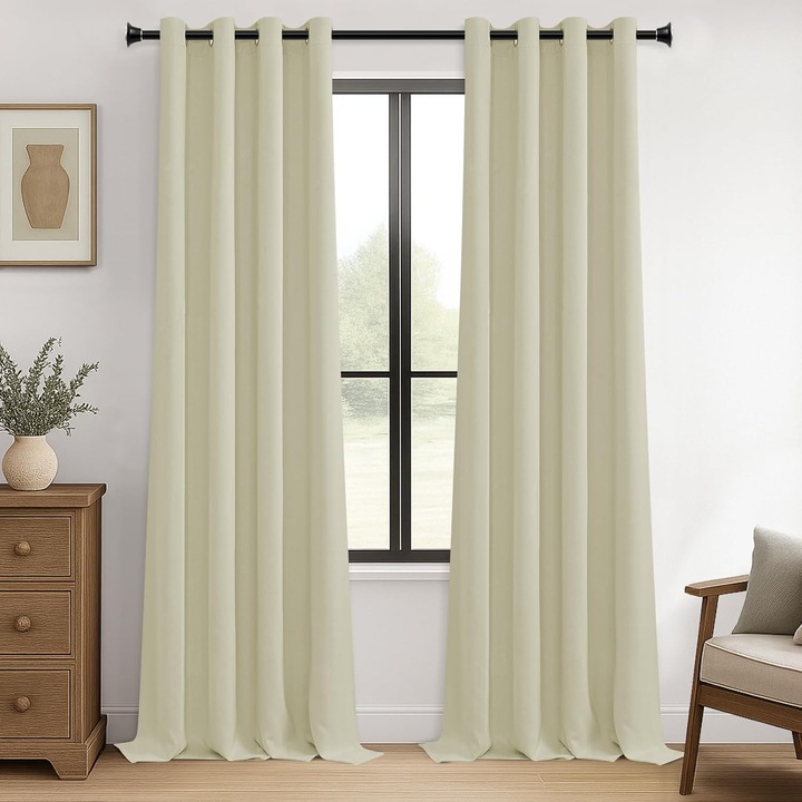 Sötétítő függöny, gyűrűs rögzítés, 2 db 140 x 275 cm, bézs - CN