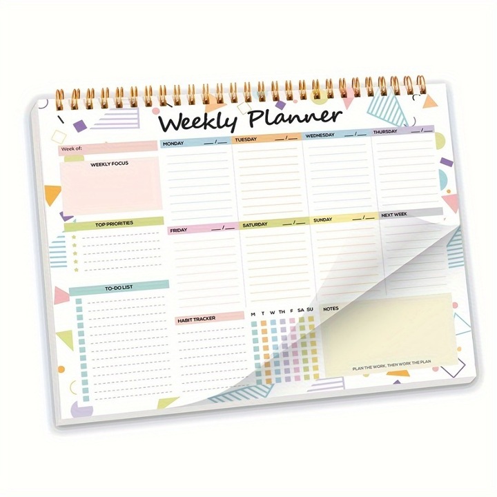 Planner saptamanal cu 52 foi, interior, montare usa, multicolor